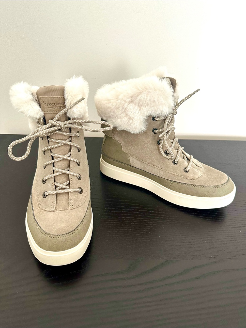 Koolaburra light grey Lace-Up Faux-Fur Trim Women's Boot